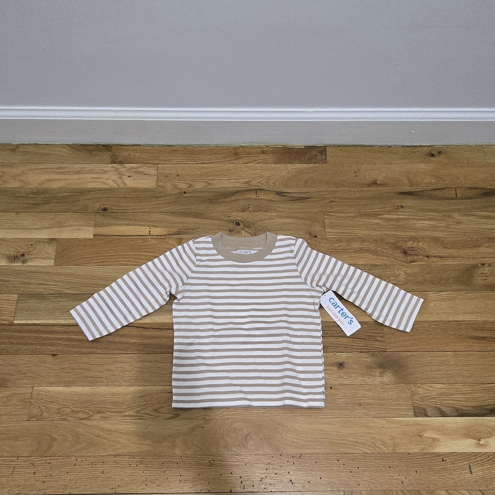 Carter's Long-Sleeve Striped Tee in Beige and White